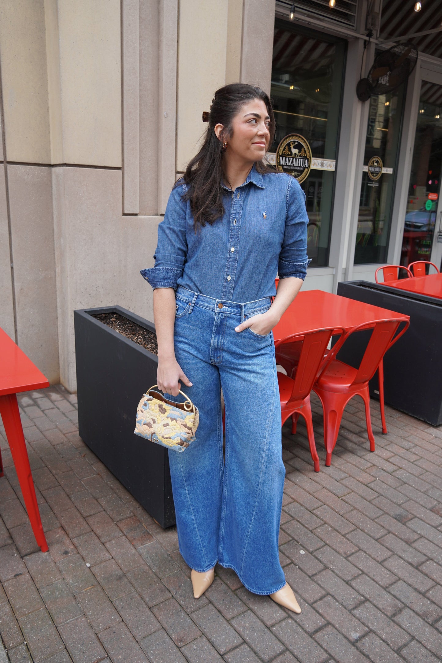 Slim Fit Denim Shirt-Tops/Blouses-Uniquities