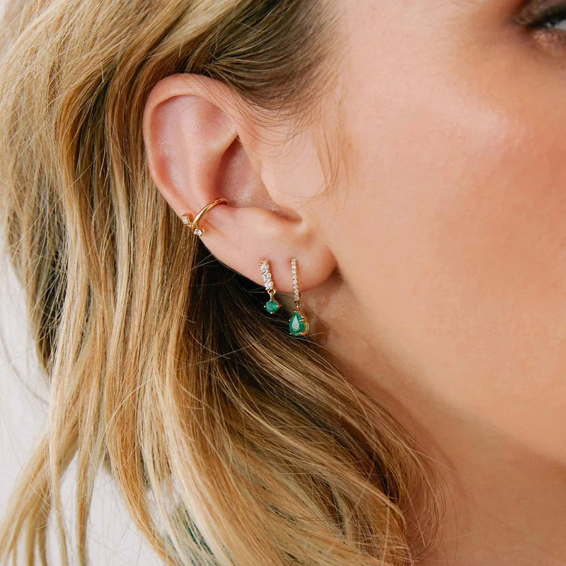 14k Pave Pear Emerald Earrings-Jewelry-Uniquities