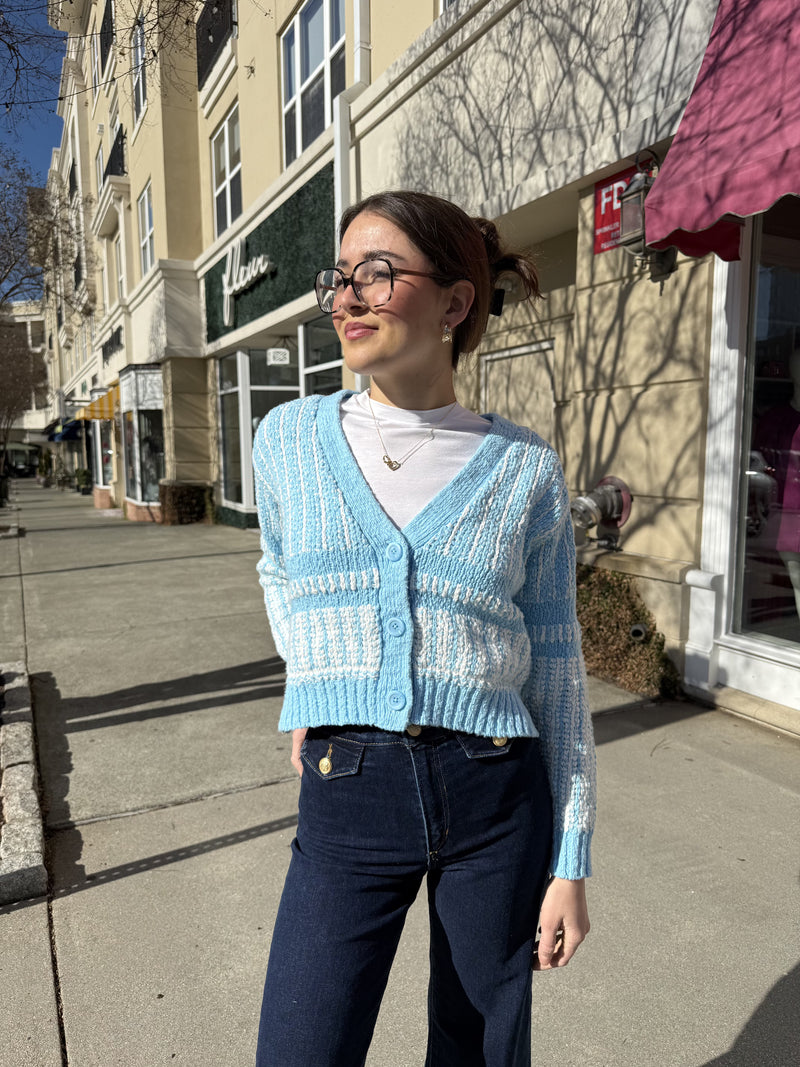 2-tone Jacquard Cropped Cardi-Sweaters-Uniquities