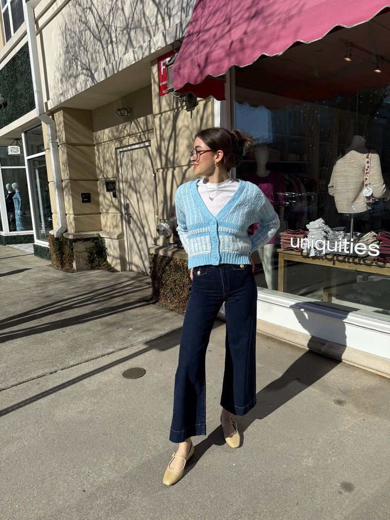 2-tone Jacquard Cropped Cardi-Sweaters-Uniquities