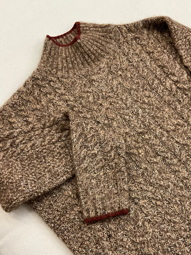 Cabled Shirttail Mock Neck-Sweaters-Uniquities