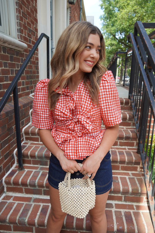 Crinkled Taffeta Tie Blouse-Tops/Blouses-Uniquities