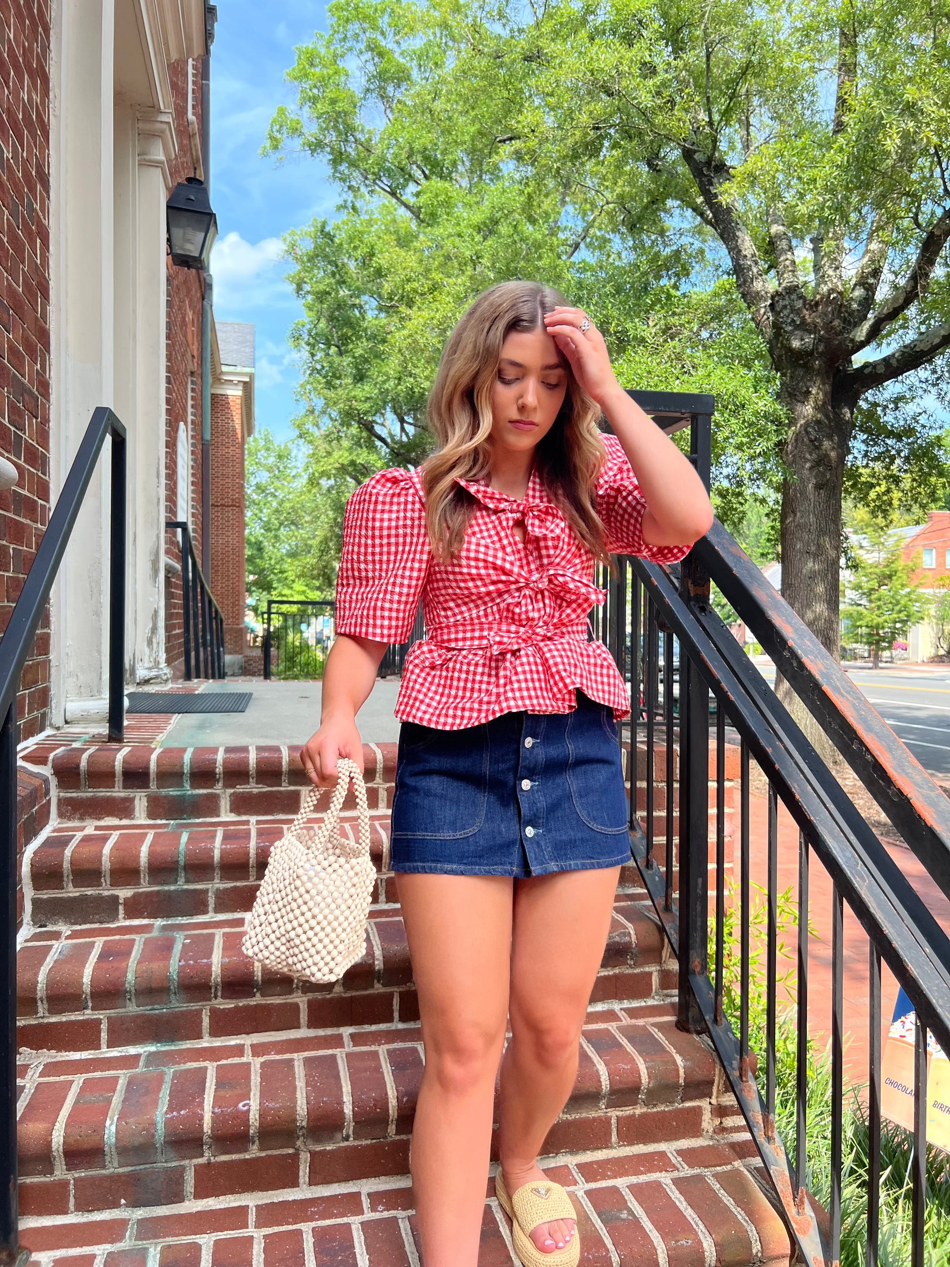 Curved Pocket Mini Skirt-Denim-Uniquities