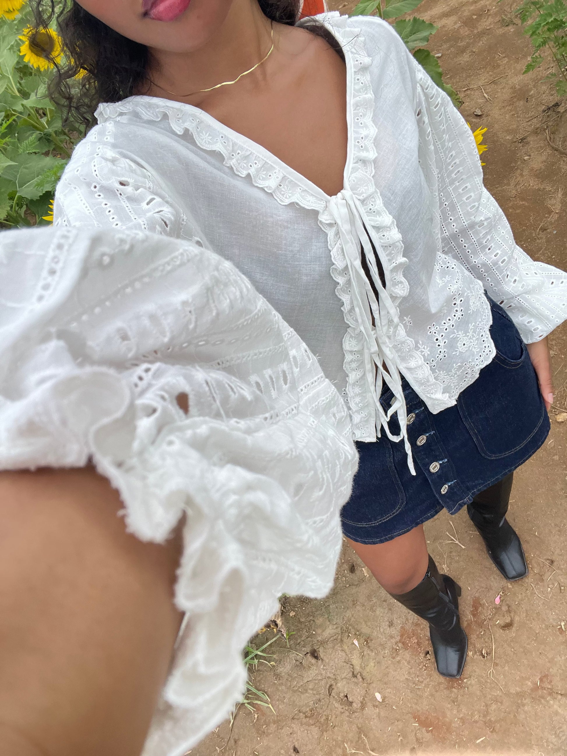 Curved Pocket Mini Skirt-Denim-Uniquities