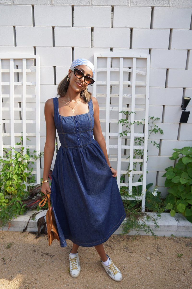 Adria Denim Midi Dress-Dresses-Uniquities