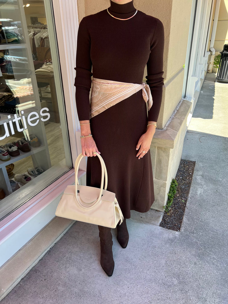 Flair Rib Mock Neck Dress-Dresses-Uniquities