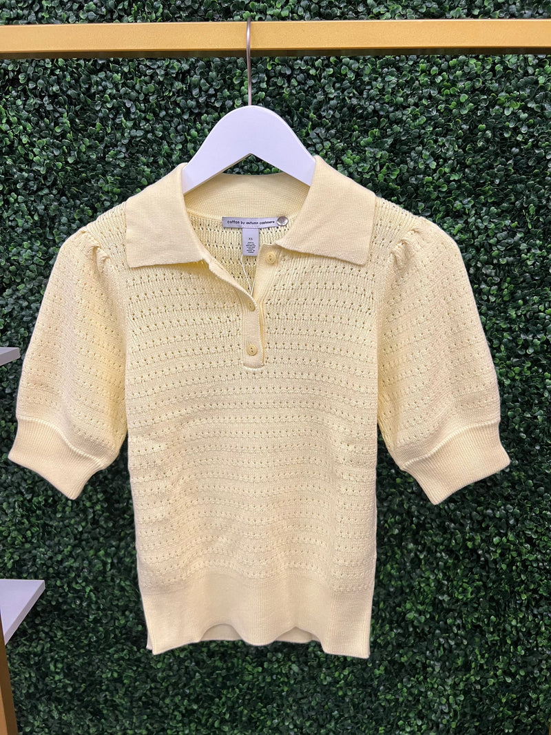 Solid Pointelle Puff Slv Polo-Tops/Blouses-Uniquities