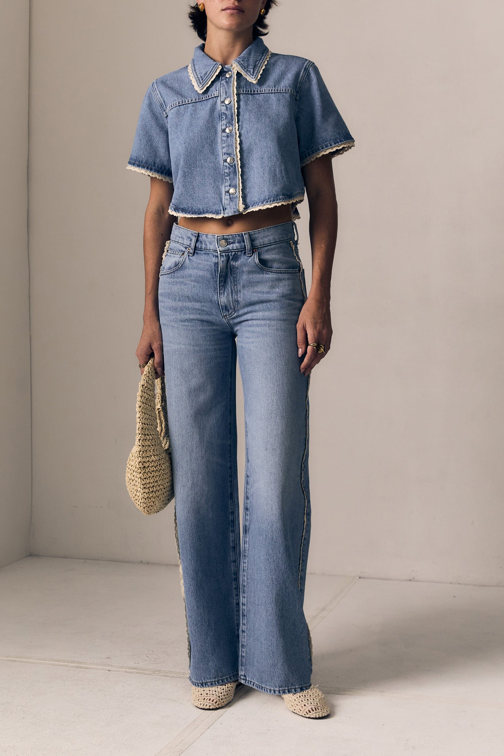 Crochet Trim Column Jean-Denim-Uniquities