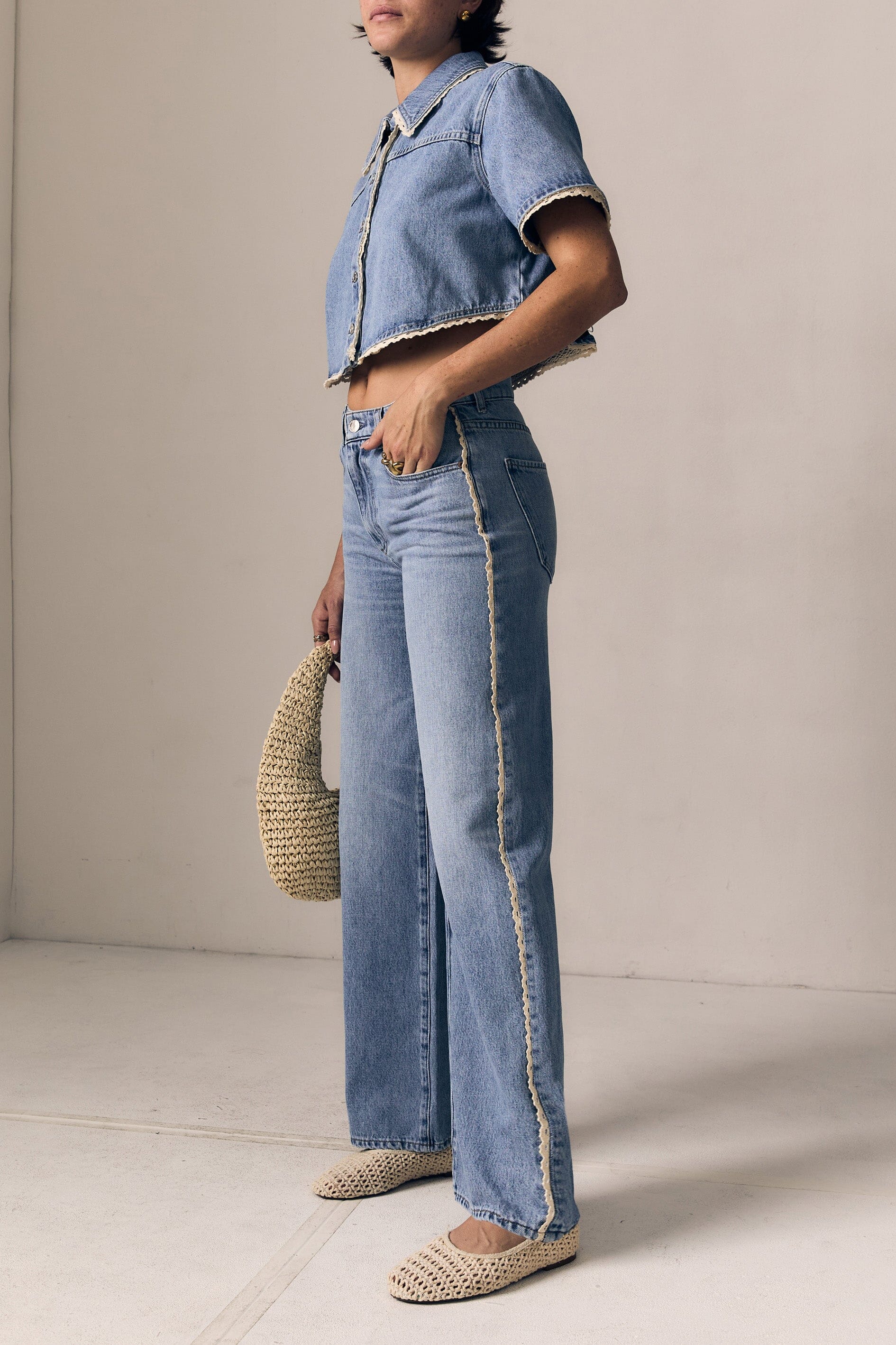 Crochet Trim Column Jean-Denim-Uniquities