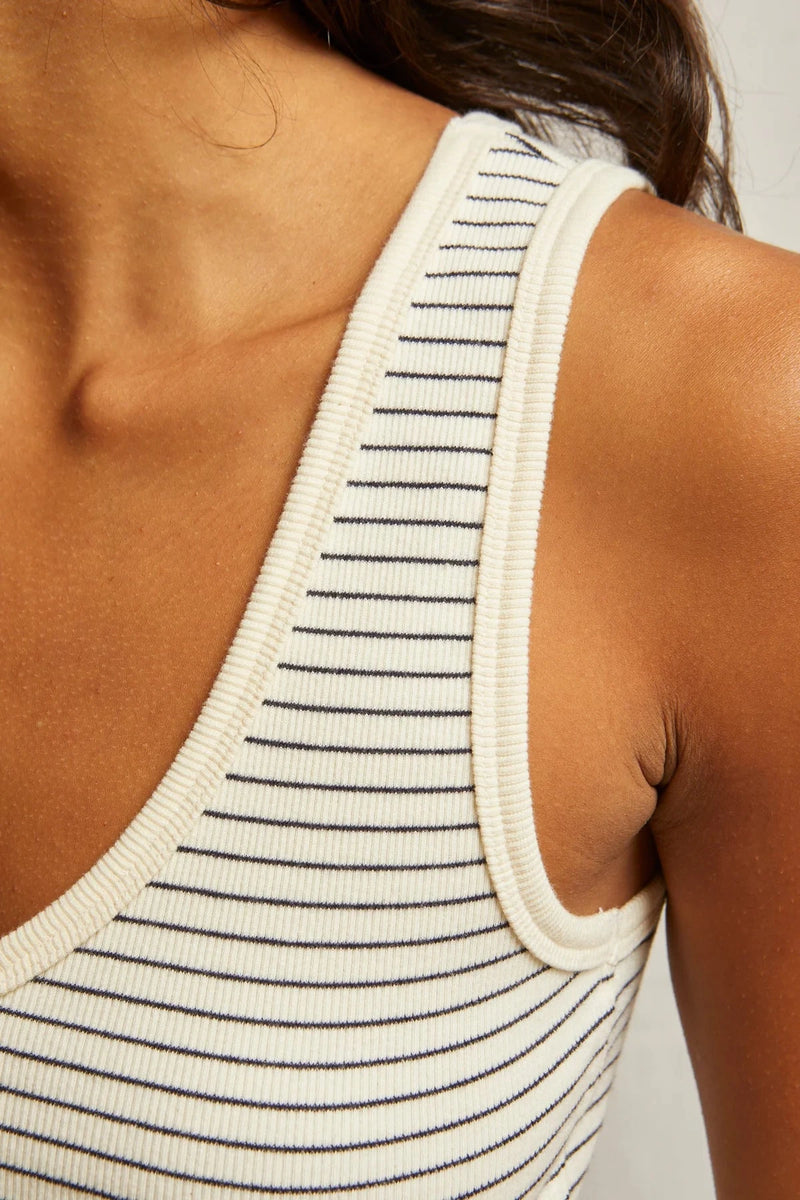 Maria V Neck Stripe Tank-Tee Shirts-Uniquities