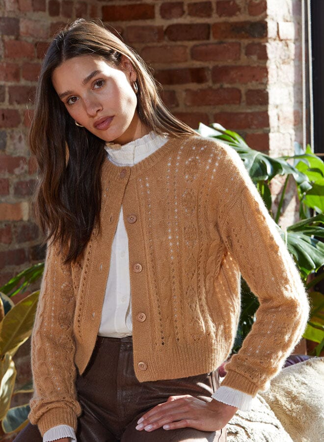 Pointelle Crew Neck Cardigan-Sweaters-Uniquities