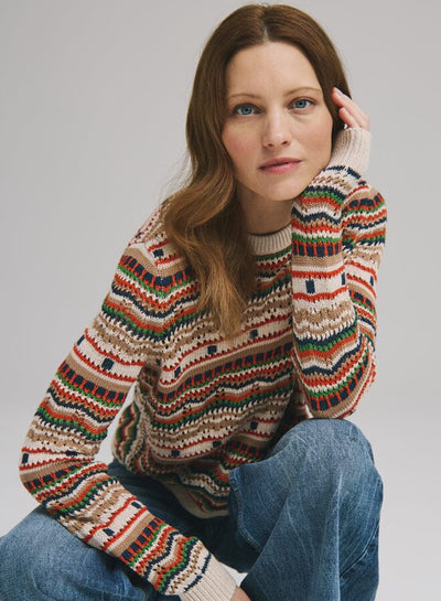 Pointelle Stripe Boxy Crew-Sweaters-Uniquities