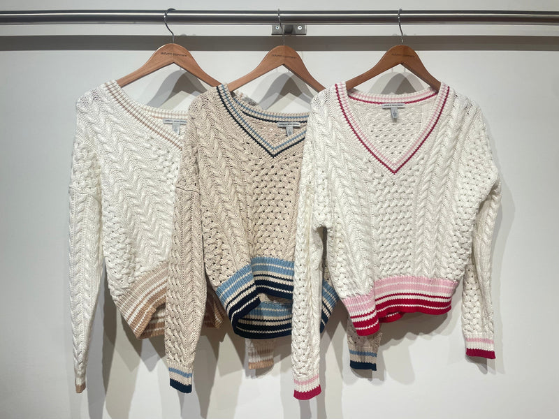 Open Fisherman Cable Tennis V-Sweaters-Uniquities