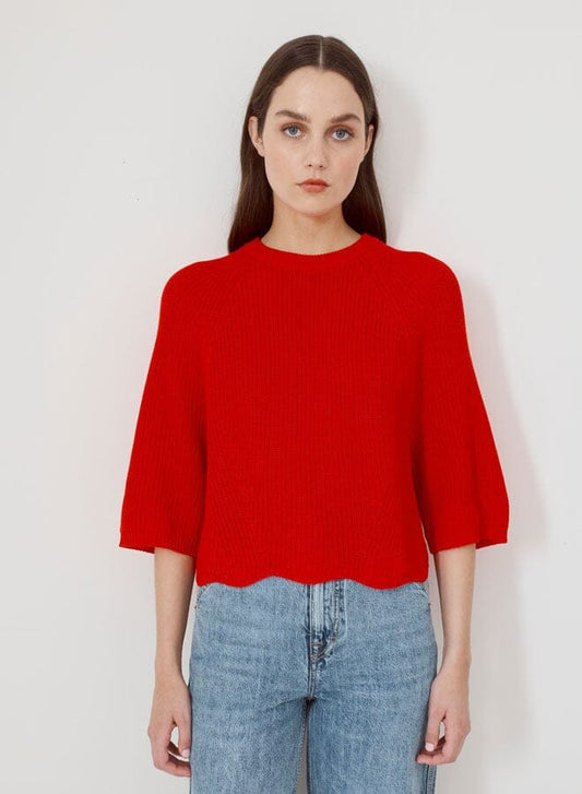 Wide Sleeve Scalloped Edge Shaker-Tops/Blouses-Uniquities