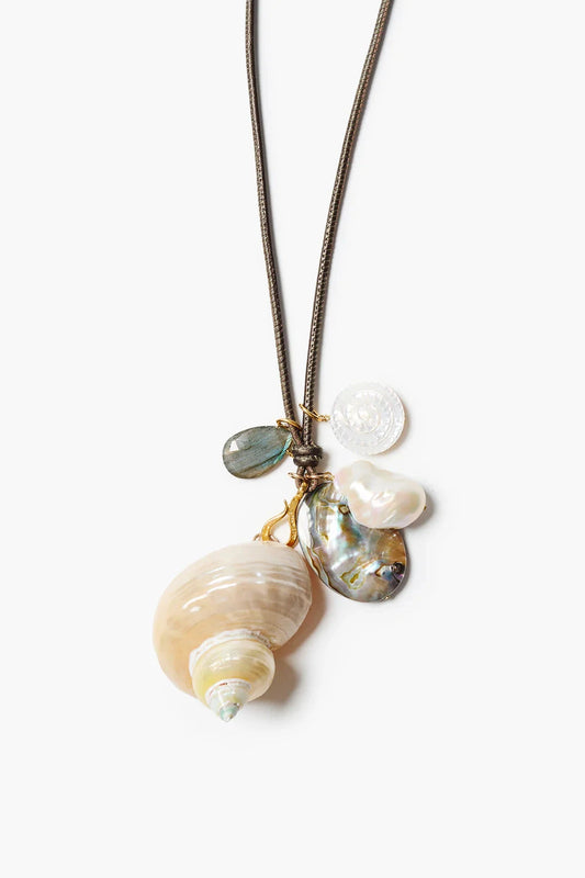 Turbo Shell Leather Cord Necklace-Jewelry-Uniquities