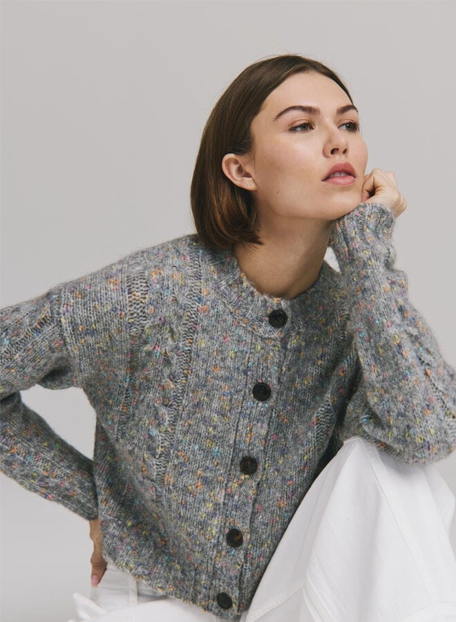 Confetti Cable Boxy Cardigan-Sweaters-Uniquities