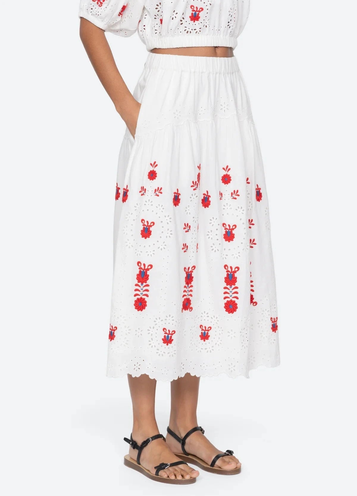 Catharina Embroidered Midi Skirt-Bottoms-Uniquities