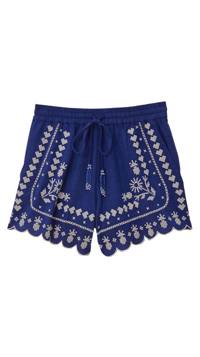 Navy Blue Embroidered Shorts-Bottoms-Uniquities