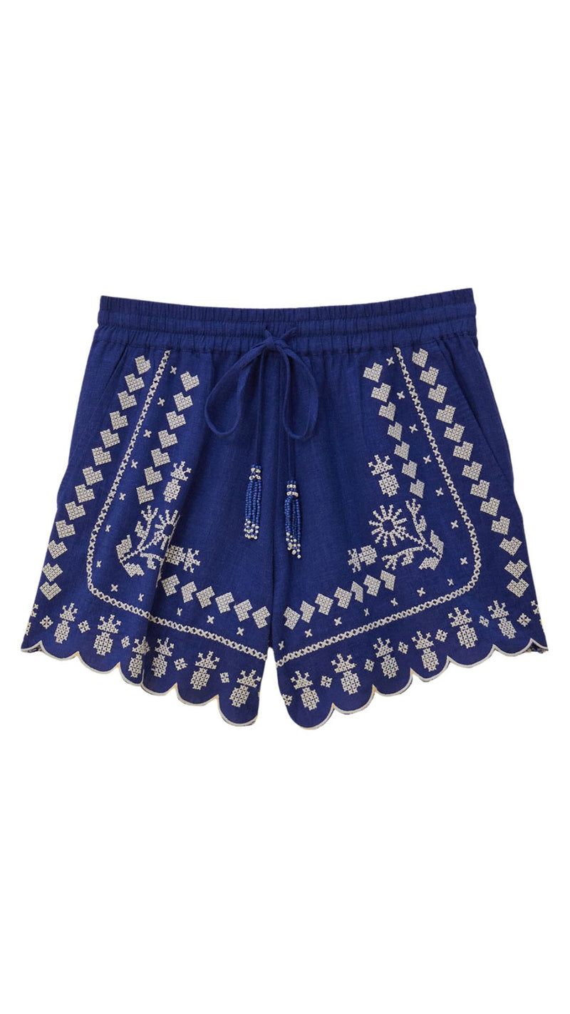 Navy Blue Embroidered Shorts-Bottoms-Uniquities