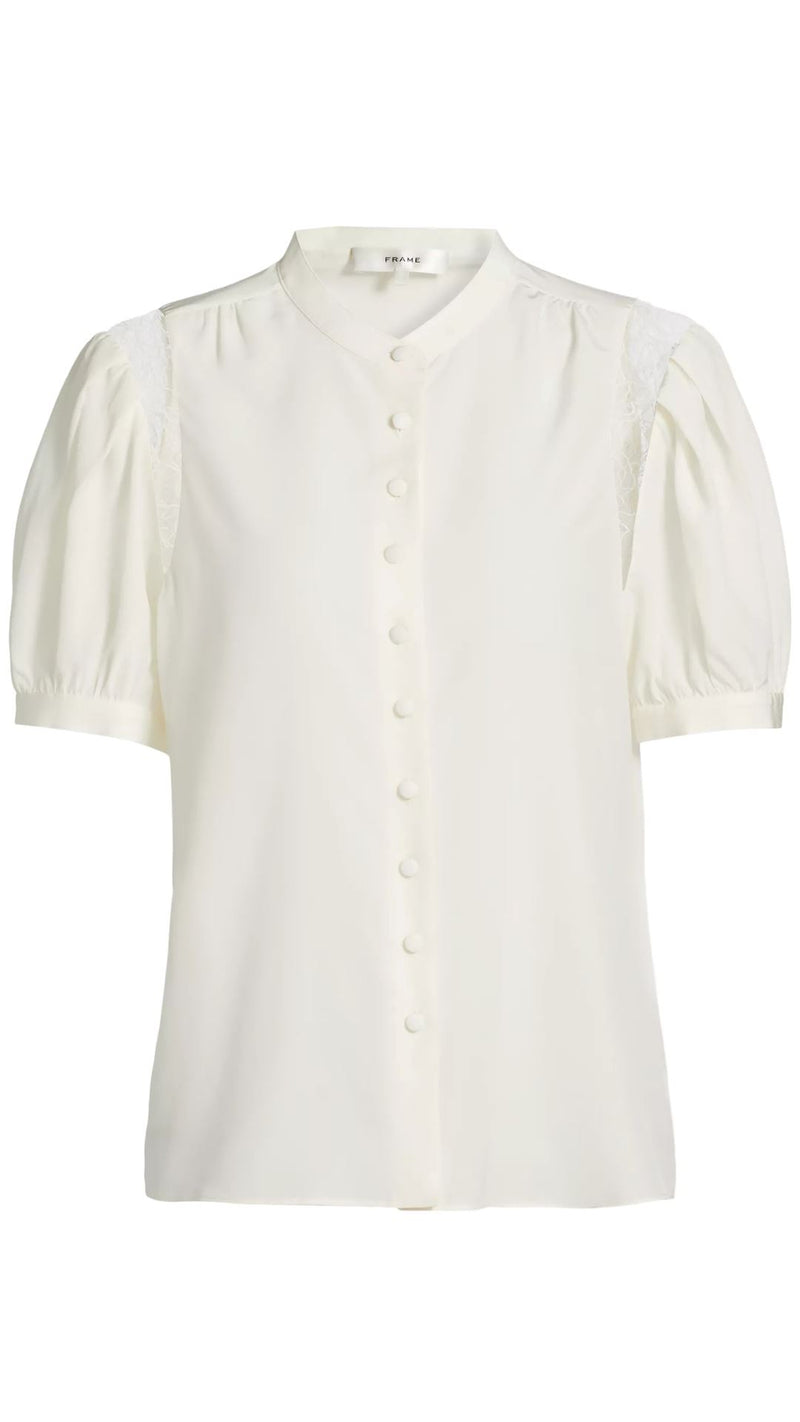 Lace Shoulder Inset Blouse-Tops/Blouses-Uniquities