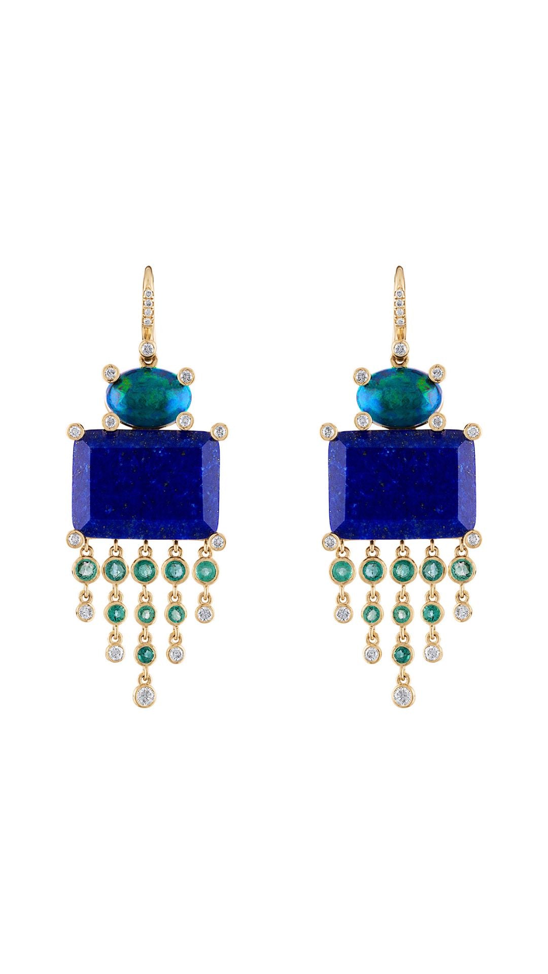 Lapis Opal Emerald Diamond Earrings-Jewelry-Uniquities