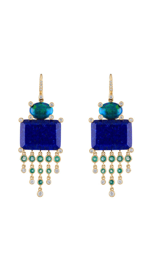 Lapis Opal Emerald Diamond Earrings-Jewelry-Uniquities