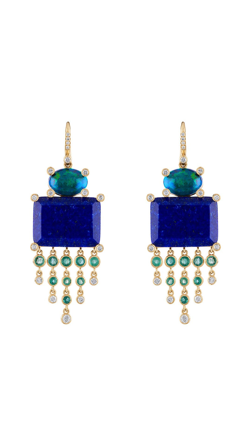 Lapis Opal Emerald Diamond Earrings-Jewelry-Uniquities