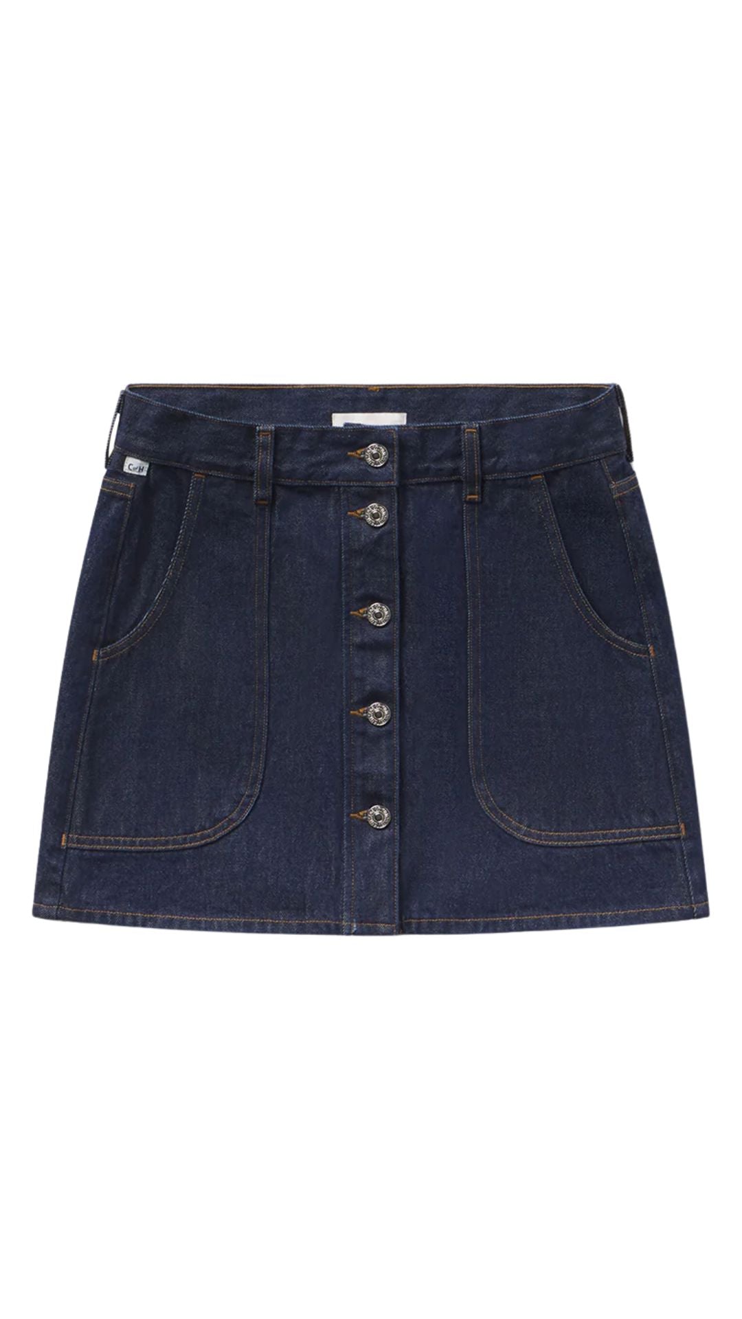 Curved Pocket Mini Skirt-Denim-Uniquities