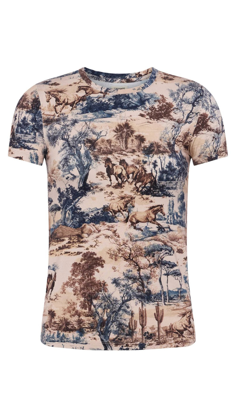 Ressi Short Sleeve Crew Western Toile-Tee Shirts-Uniquities