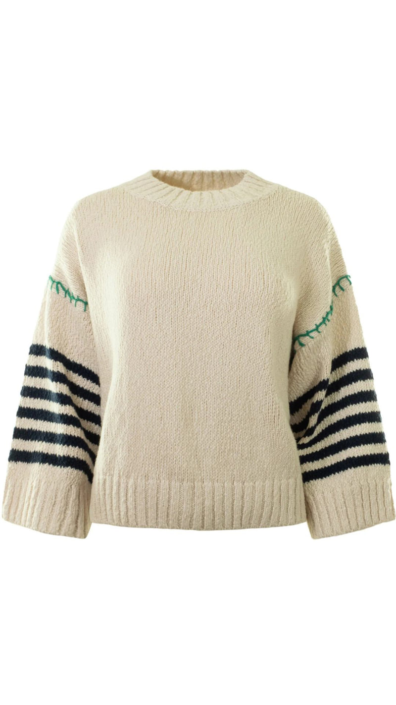 Chunky Crew With Wide Stripe Sleeves-Sweaters-Uniquities