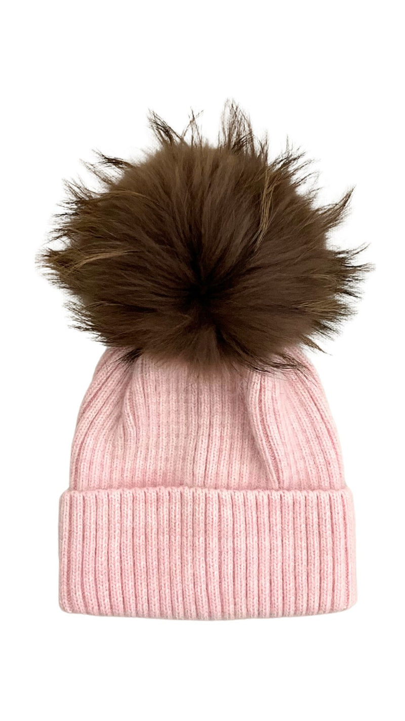 Angora Tweed Pom Hat Pink/Mocha-Accessories-Uniquities
