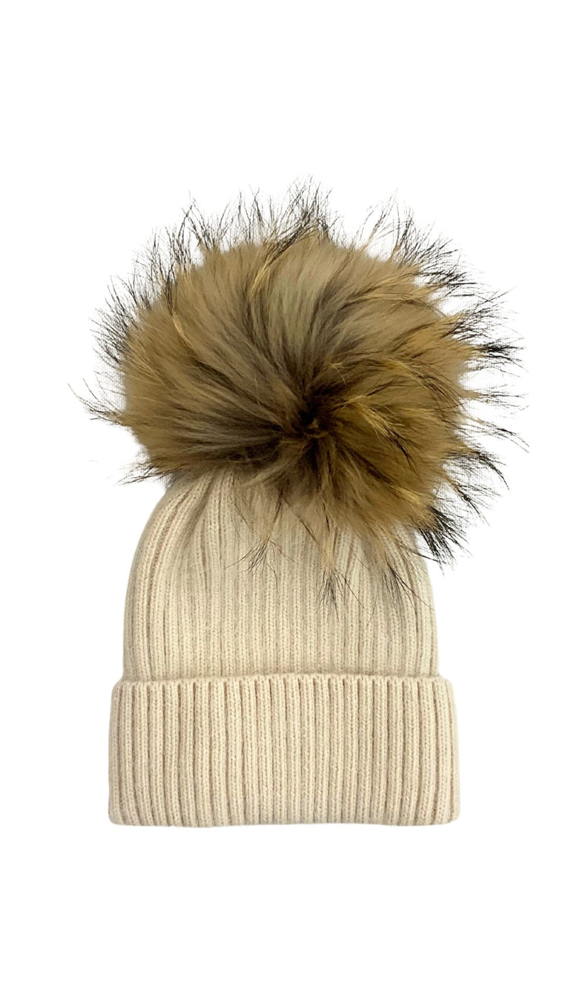 Angora Wool Pom Hat Cream/Natural-Accessories-Uniquities