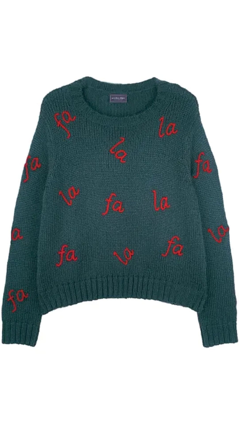 Fa La La Embroidered Crew-Sweaters-Uniquities