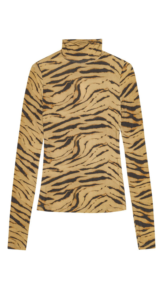 Printed Shiny Jersey Turtlenck-Tops/Blouses-Uniquities
