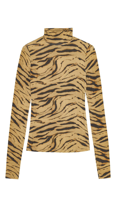 Printed Shiny Jersey Turtlenck-Tops/Blouses-Uniquities