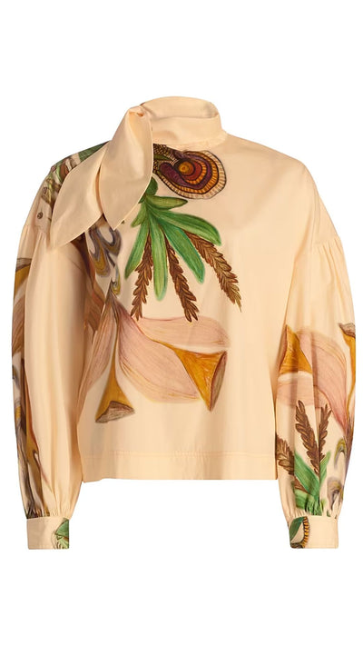 Ornament Silk High Neck Blouse-Tops/Blouses-Uniquities
