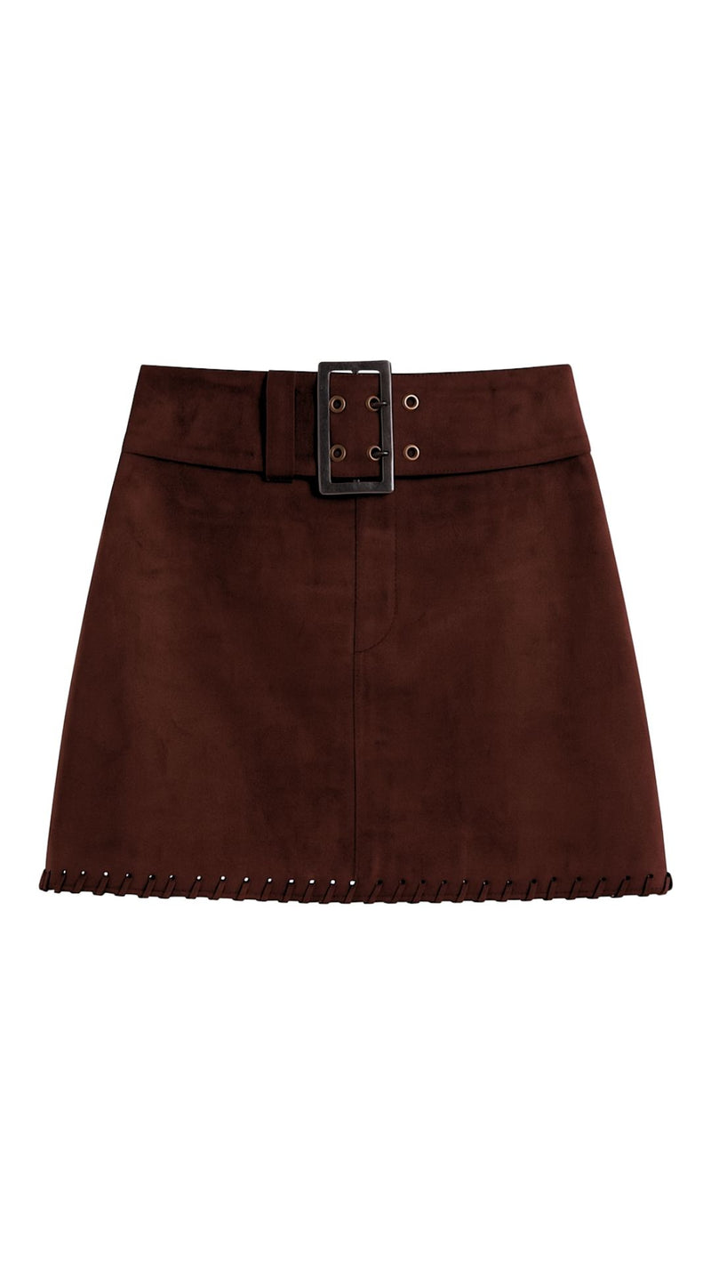 Suede Buckle Mini Skirt-Bottoms-Uniquities