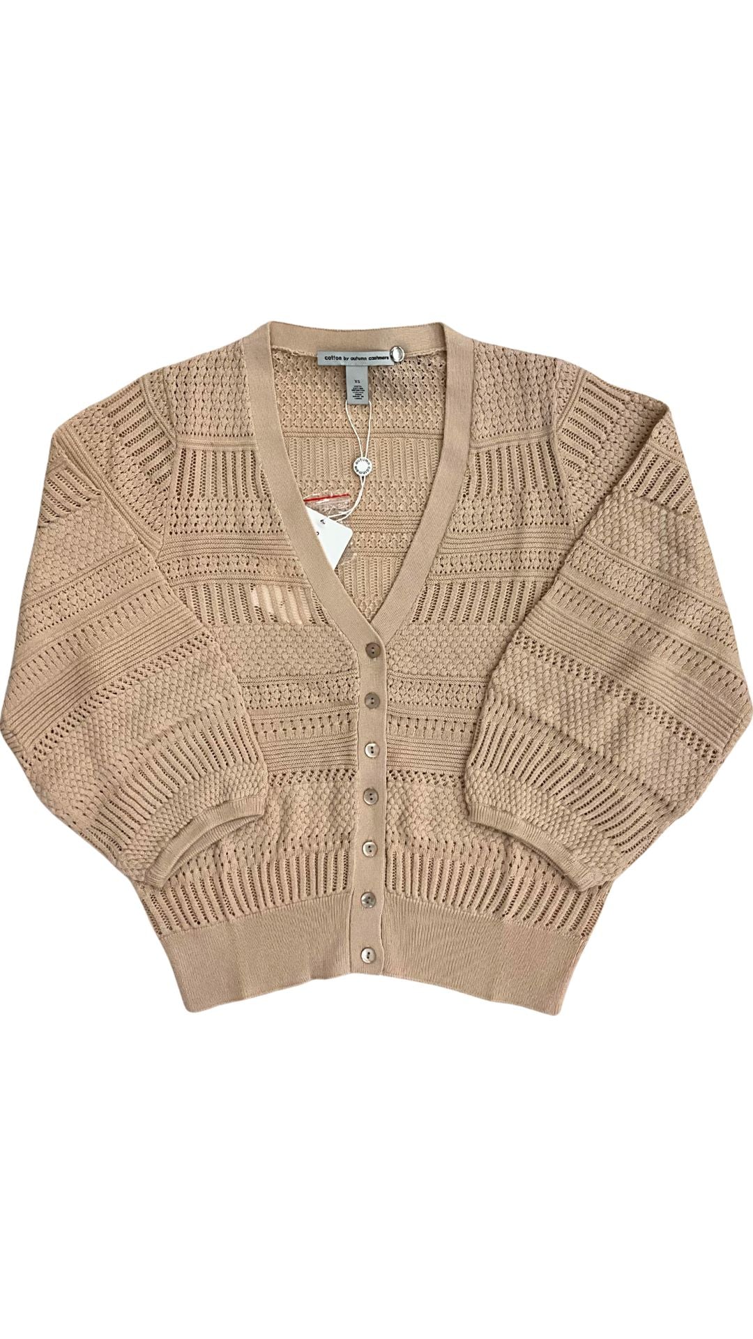 Pointelle 3/4 Puff Sleeve Cardigan-Sweaters-Uniquities