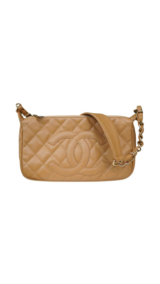 Chanel Caviar Quilted Pochette/Dark Beige-Accessories-Uniquities