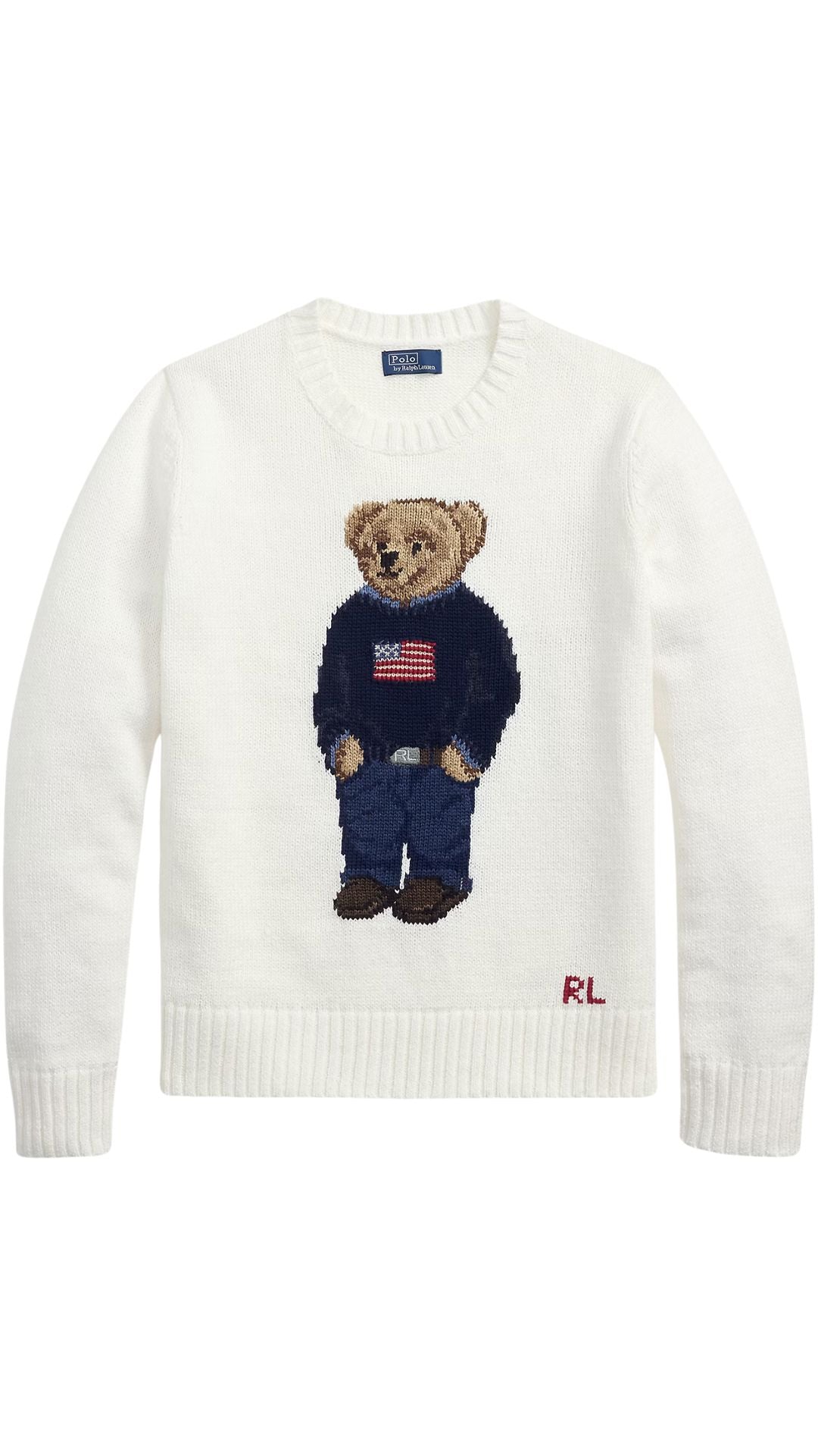 Linen Crewneck Bear Sweater-Sweaters-Uniquities