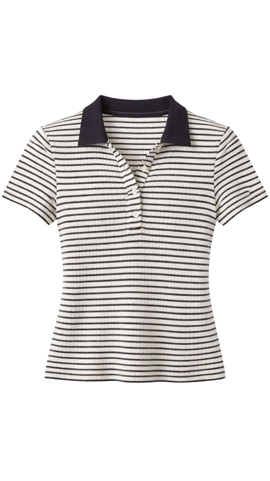 Pointelle Polo-Tops/Blouses-Uniquities
