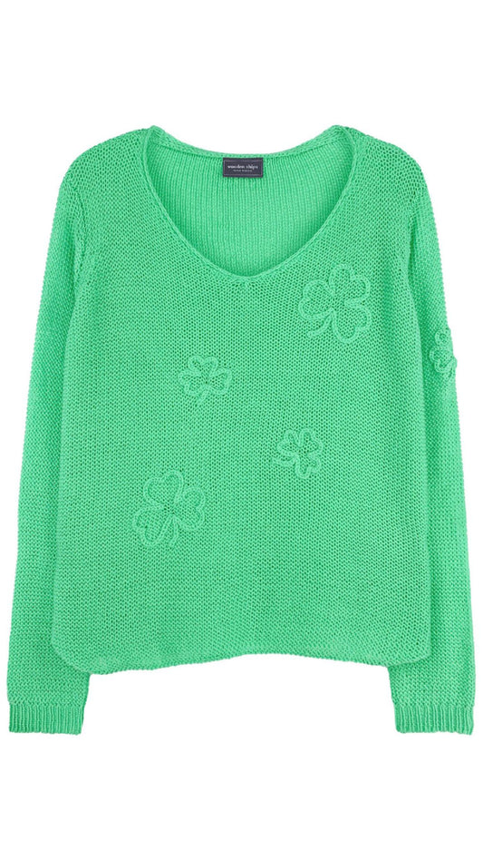Shamrock Embroidered Sweater-Sweaters-Uniquities