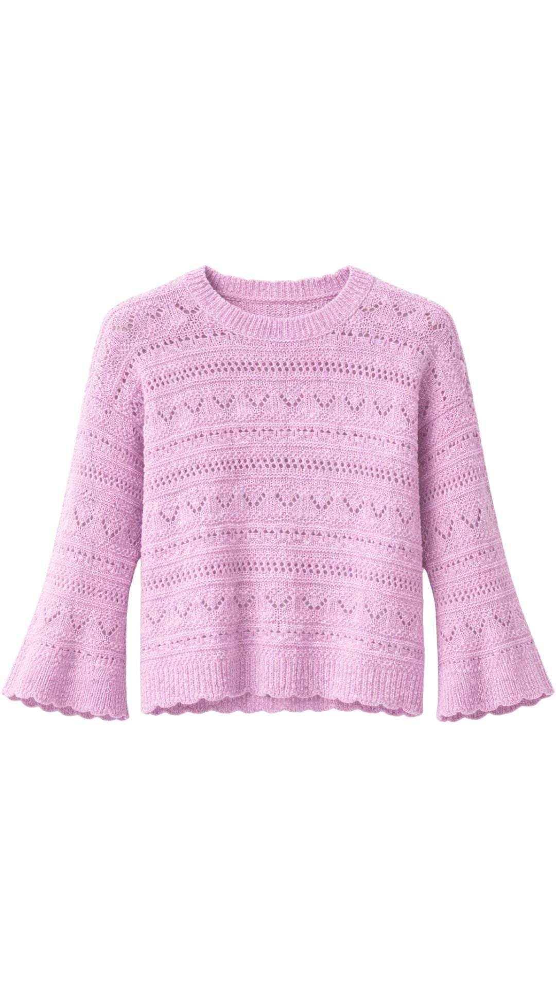 Scallop Edge Bell Sleeve Crew-Sweaters-Uniquities