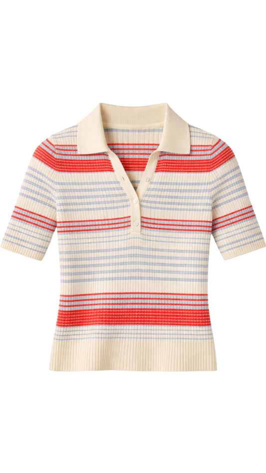 Giselle Textured Stripe Polo-Tops/Blouses-Uniquities