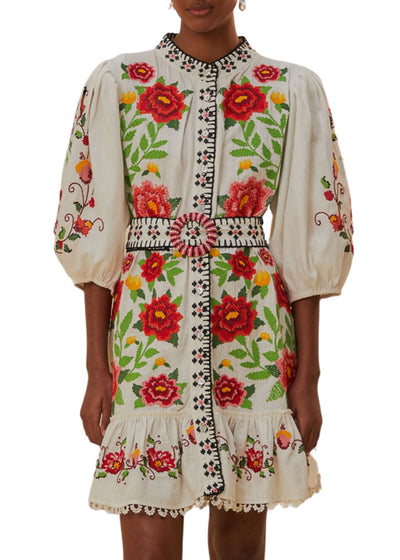 Embroidered Carmina Floral Short Sleeve Dress-Dresses-Uniquities
