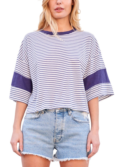 Classic Striped Boxy Blocked Tee-Tee Shirts-Uniquities