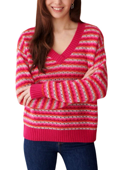 Hazel Stripe V Neck Sweater-Sweaters-Uniquities