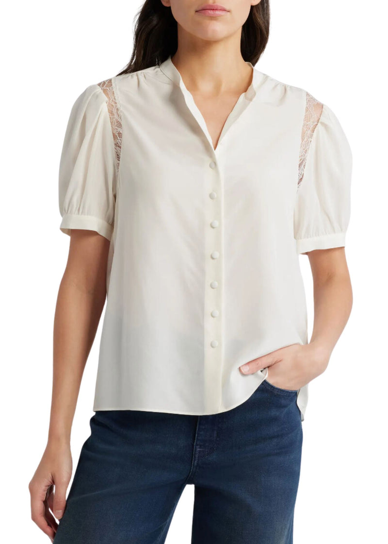 Lace Shoulder Inset Blouse-Tops/Blouses-Uniquities