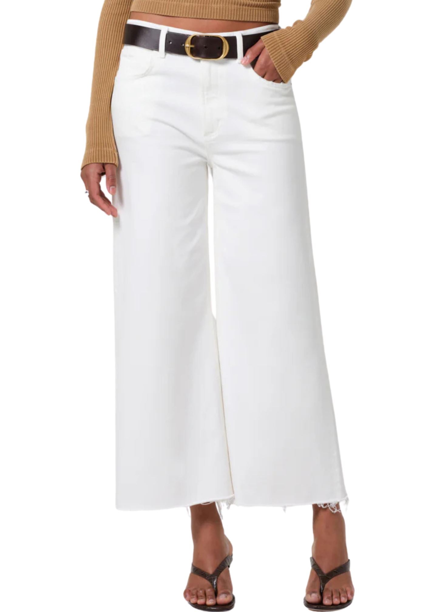 Lyra Wide Leg Crop Jeans in Soft White-Denim-Uniquities