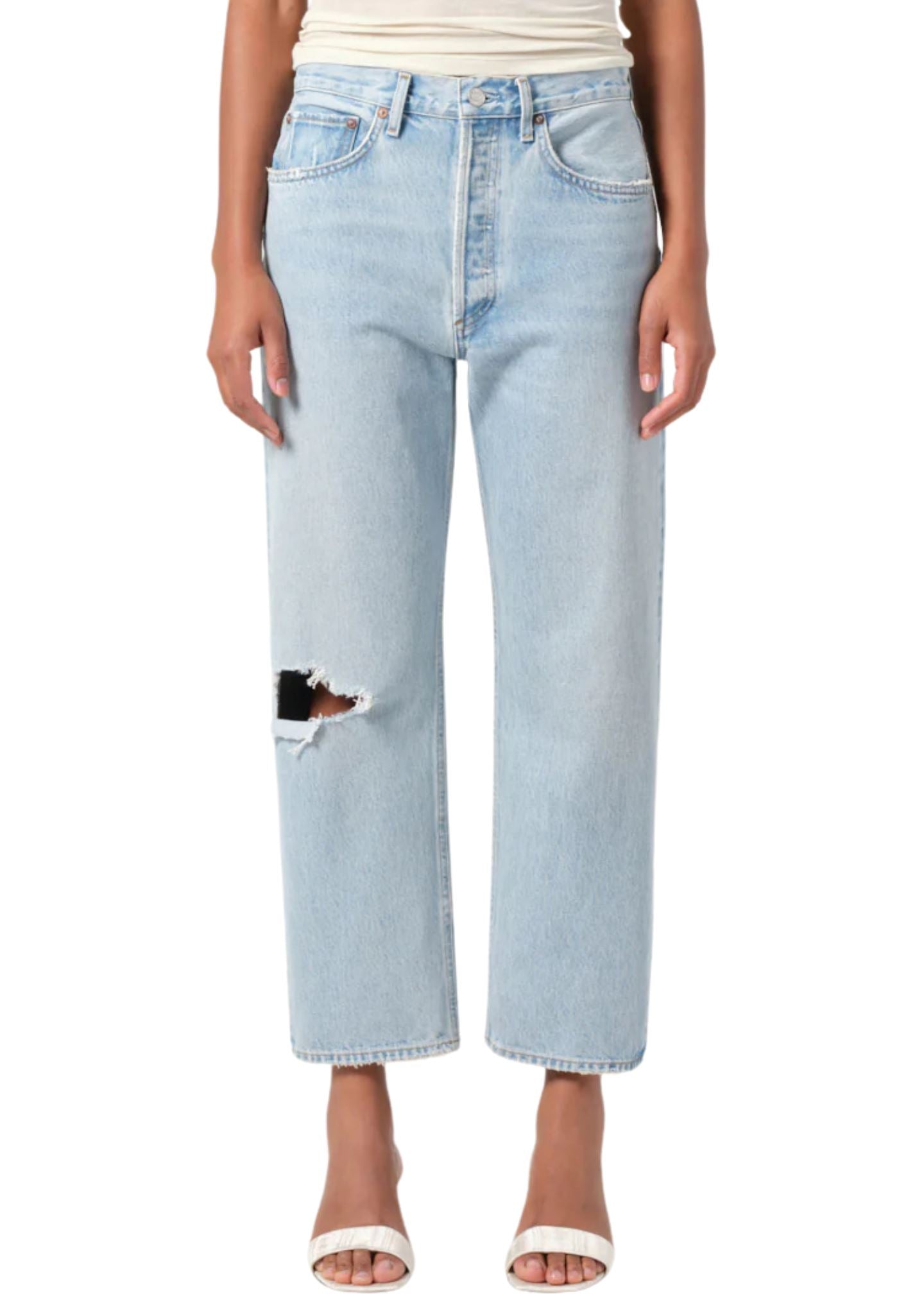 90's Crop Mid Rise Loose Straight Jeans-Denim-Uniquities
